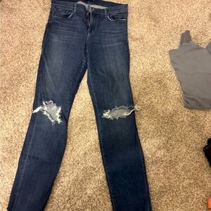 J Brand Dark Blue Distressed Skinny Jeans